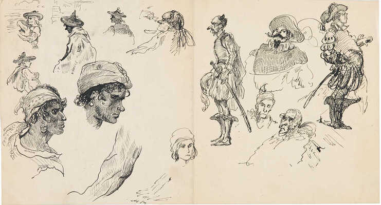 Бехтеев Владимир Георгиевич. Лот из двух листов с набросками: